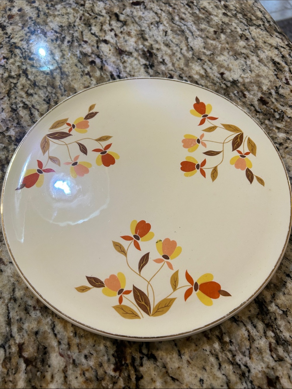 "Autumn Leaf" pattern round cake plate from the Jewel Tea Collection
